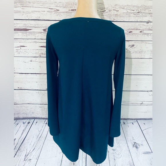 Women’s Small Dress Zara Teal Long Flare Sleeves Soft Textured U Neck - Picture 7 of 12
